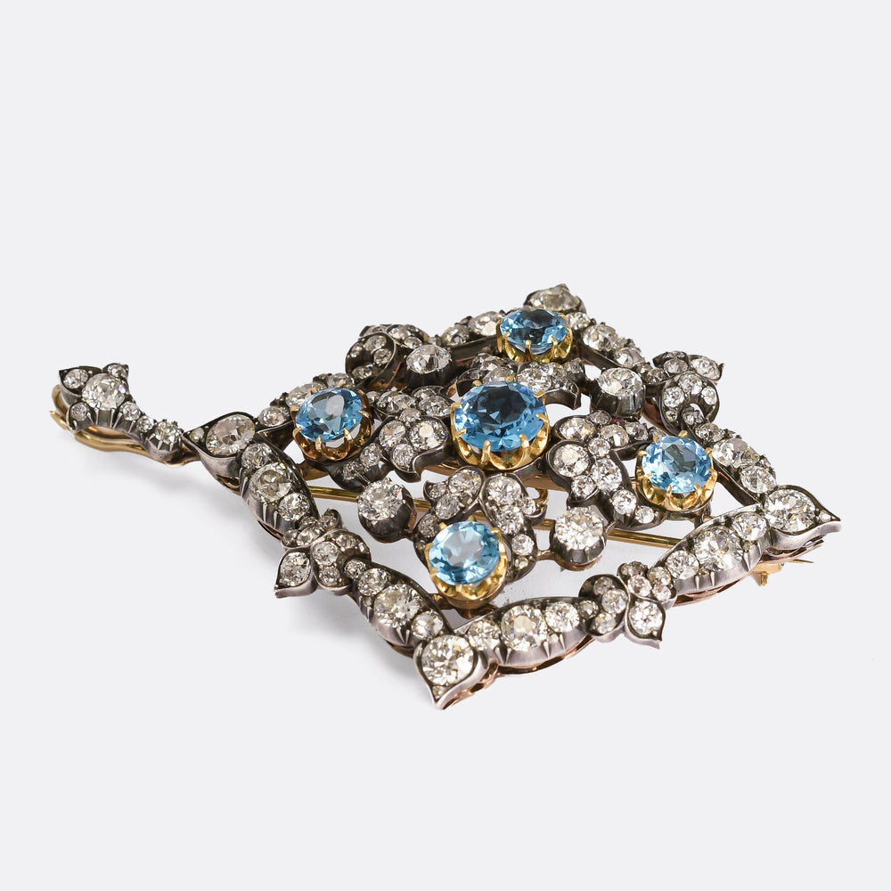 High Victorian Blue Topaz & Diamond Pendant