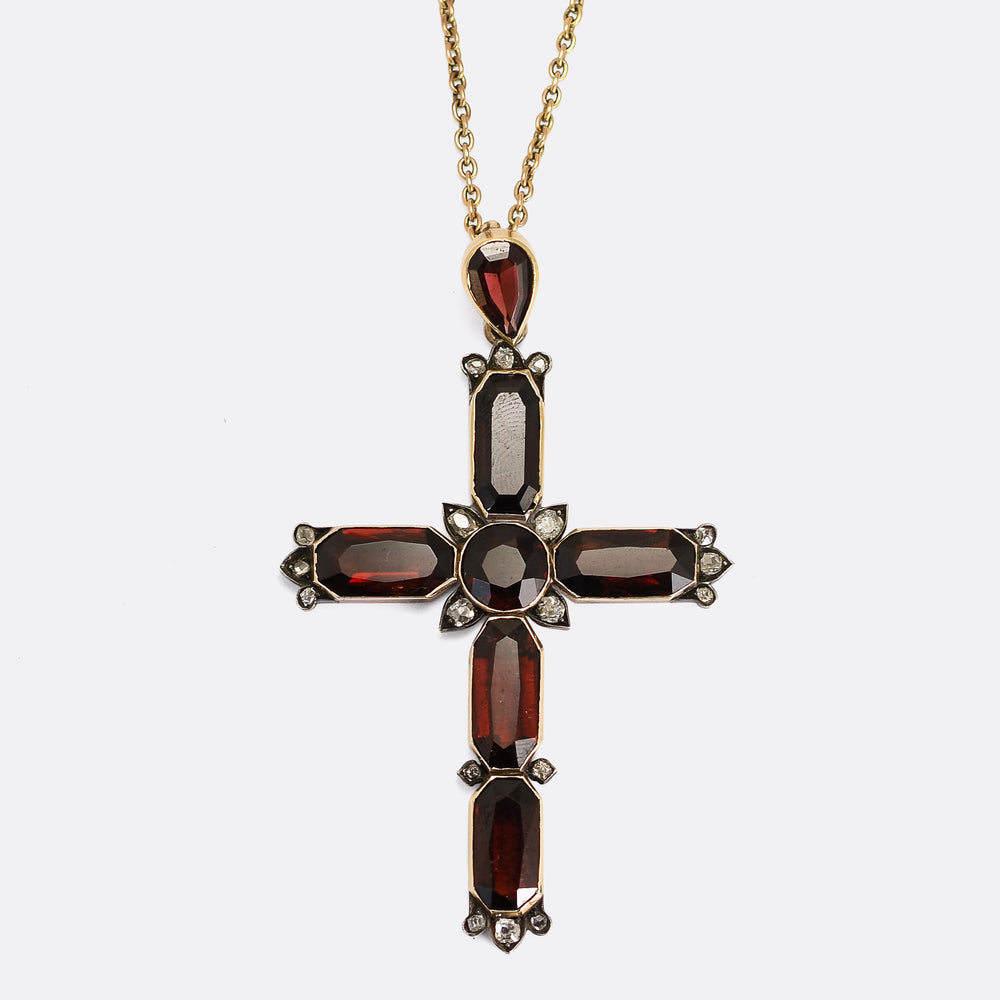 High Victorian Garnet & Diamond Cross Pendant