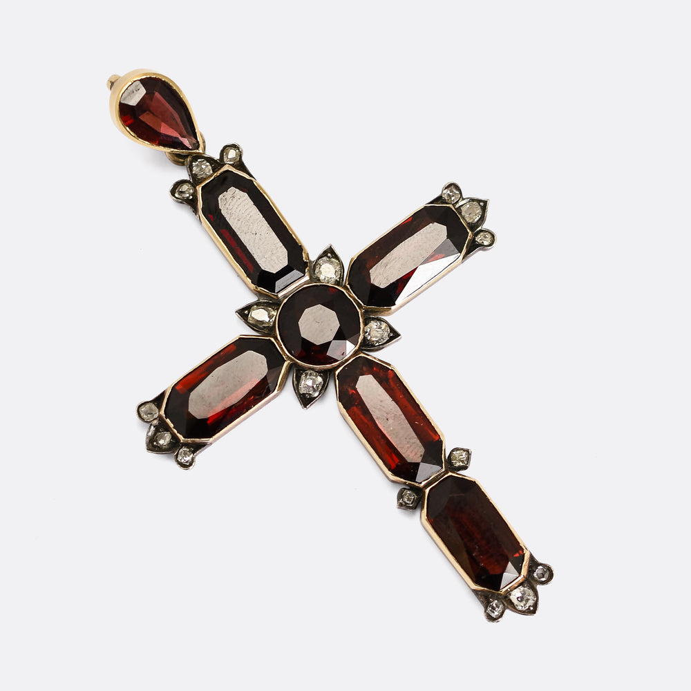High Victorian Garnet & Diamond Cross Pendant