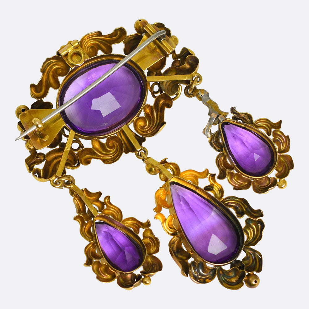 High Victorian Gold Amethyst Drop Brooch