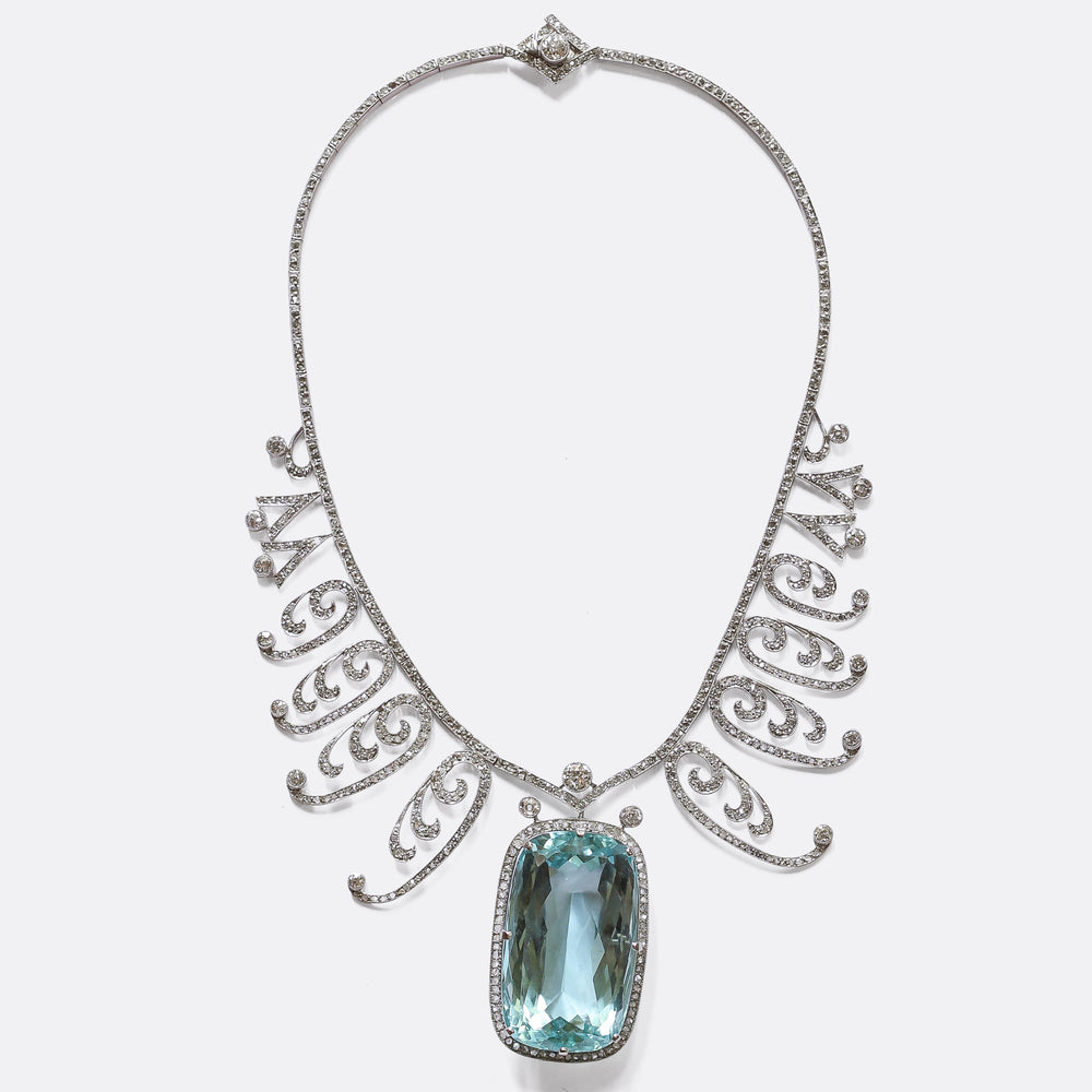 Late Edwardian Aquamarine & Diamond Necklace