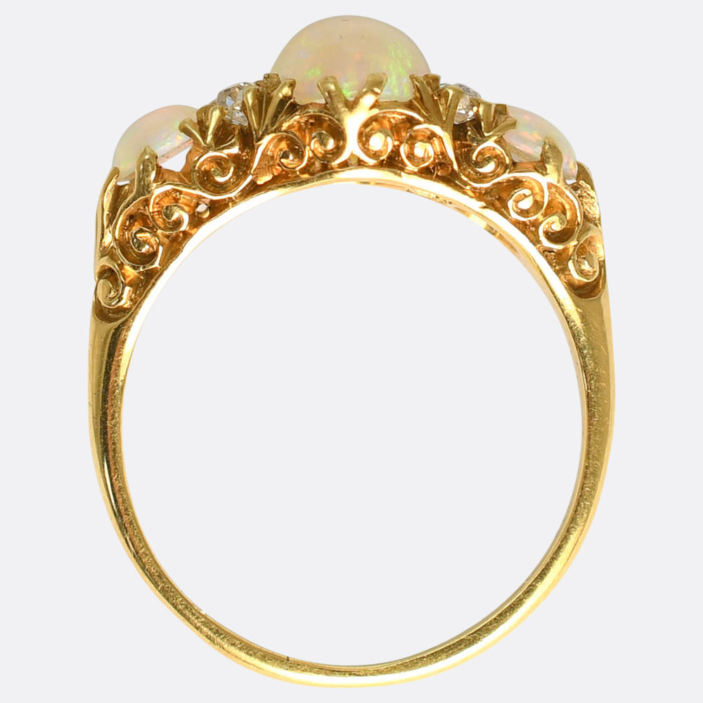 Late Victorian 3-Stone Opal & Diamond Ring
