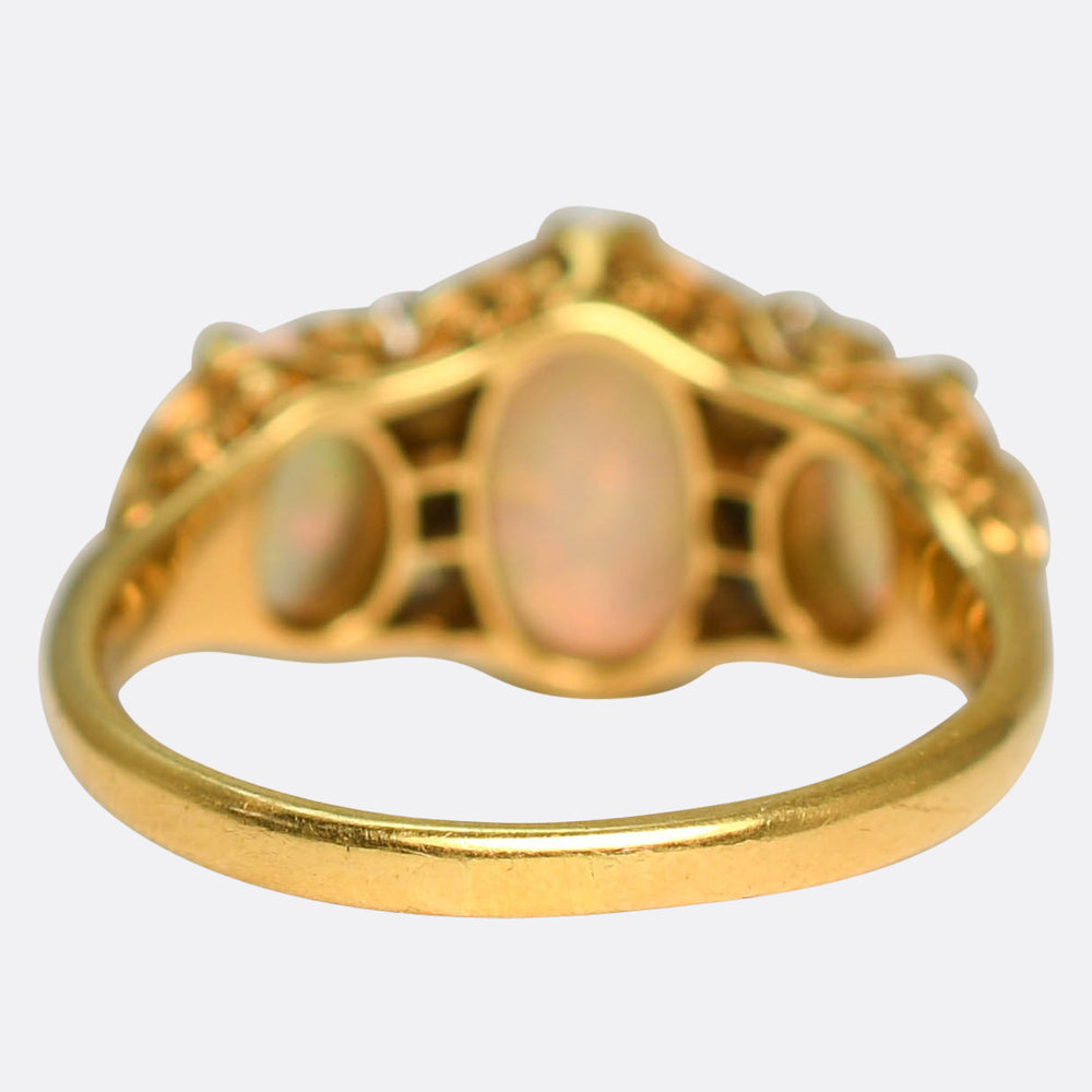 Late Victorian 3-Stone Opal & Diamond Ring