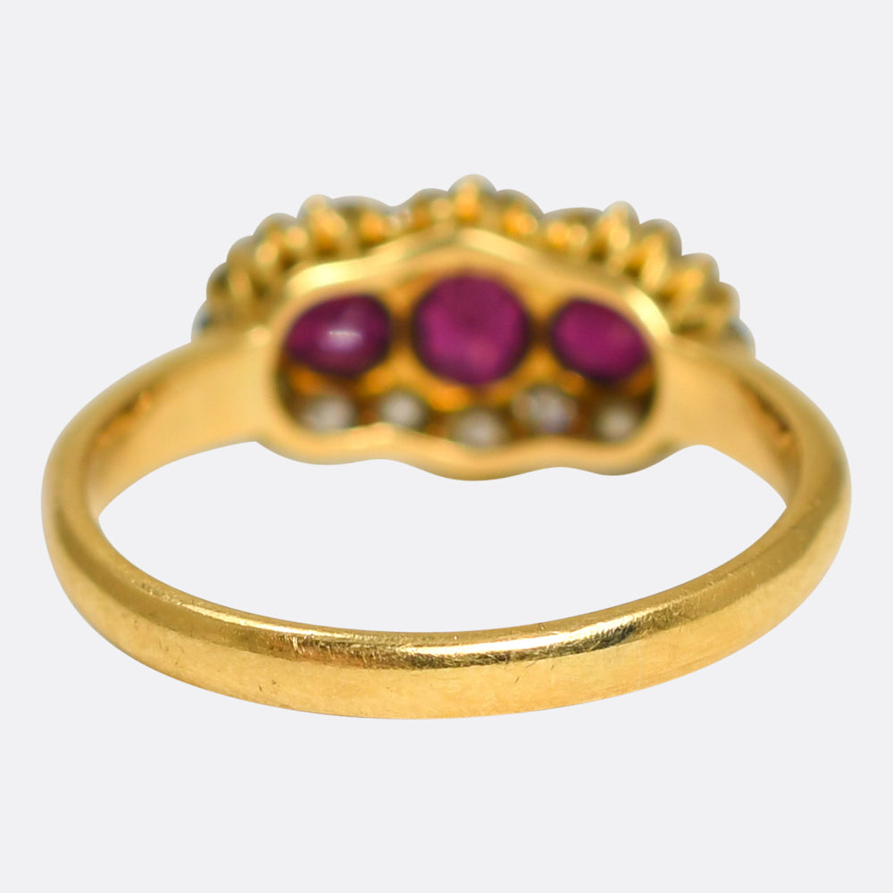 Late Victorian 3-Stone Ruby & Diamond Cluster Ring