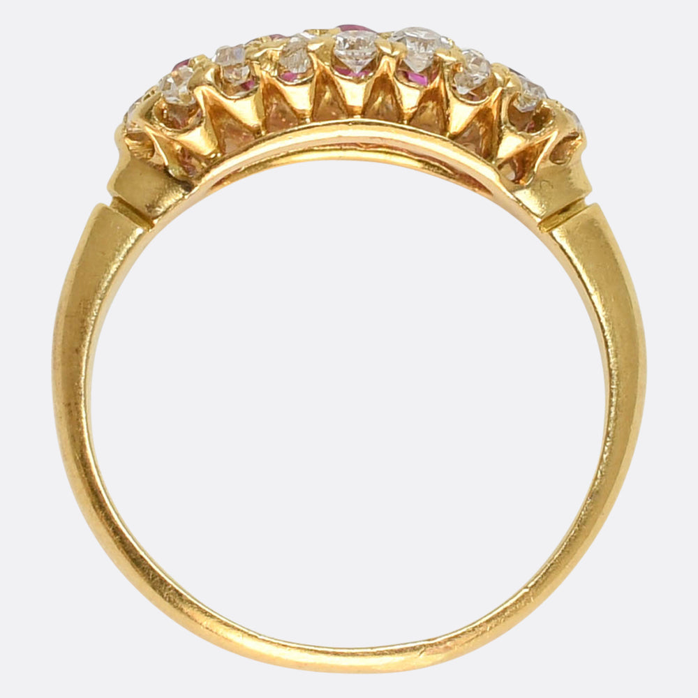 Late Victorian 5-Stone Ruby & Diamond Cluster Ring