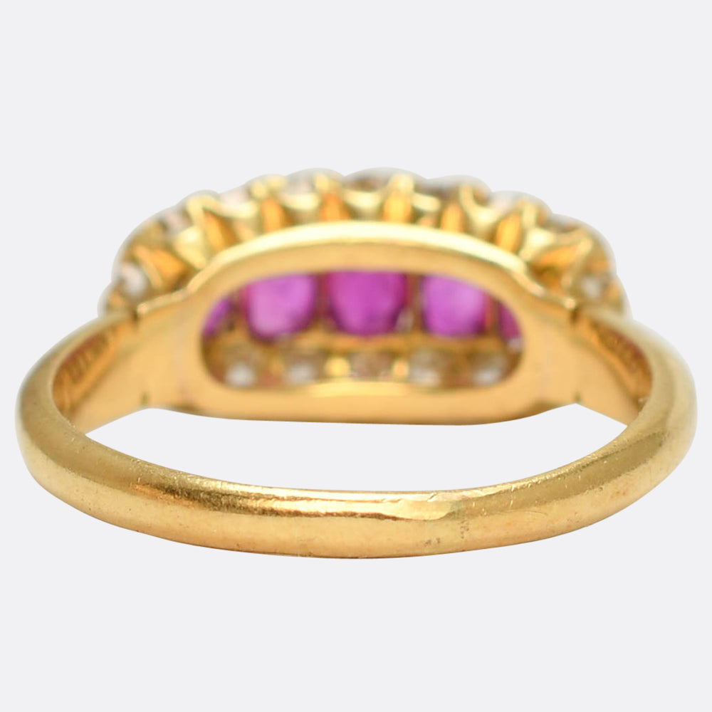 Late Victorian 5-Stone Ruby & Diamond Cluster Ring