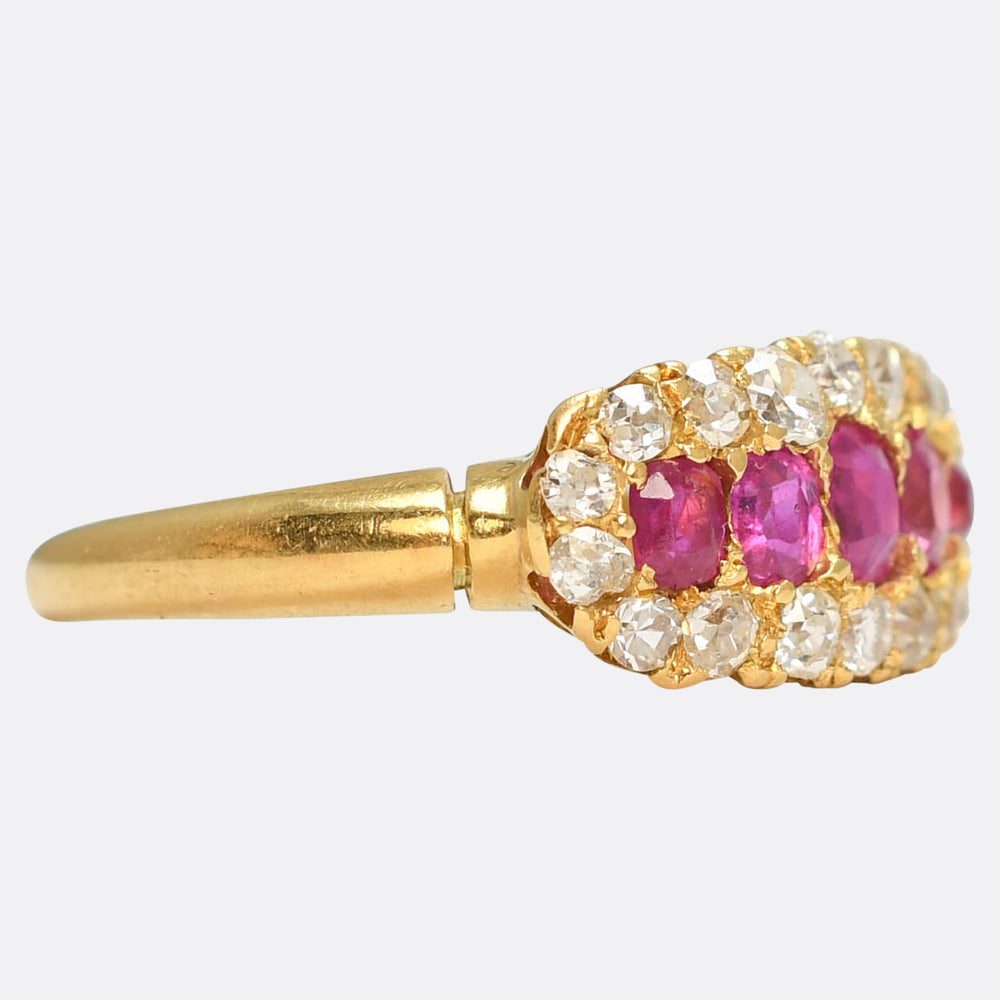 Late Victorian 5-Stone Ruby & Diamond Cluster Ring