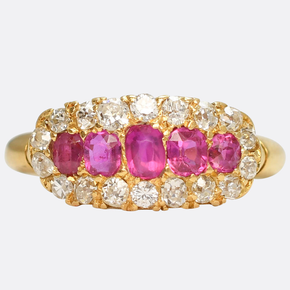 Late Victorian 5-Stone Ruby & Diamond Cluster Ring
