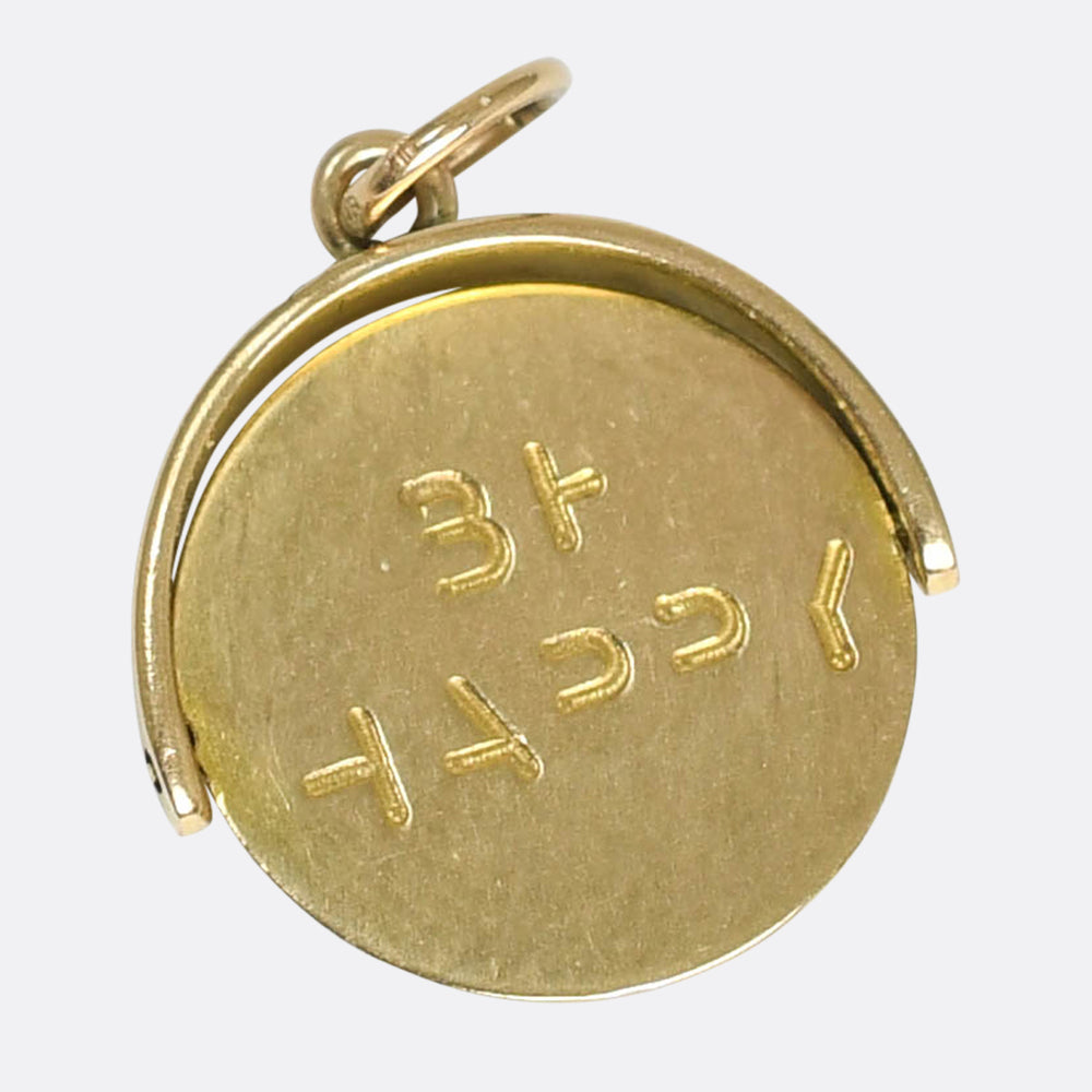 Late Victorian BE HAPPY Gold Spinner Charm