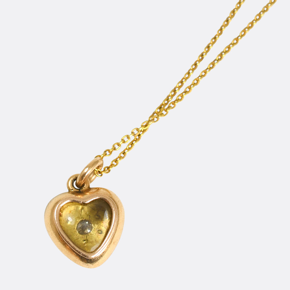 Late Victorian Boxed Pearl & Diamond Heart Locket Necklace