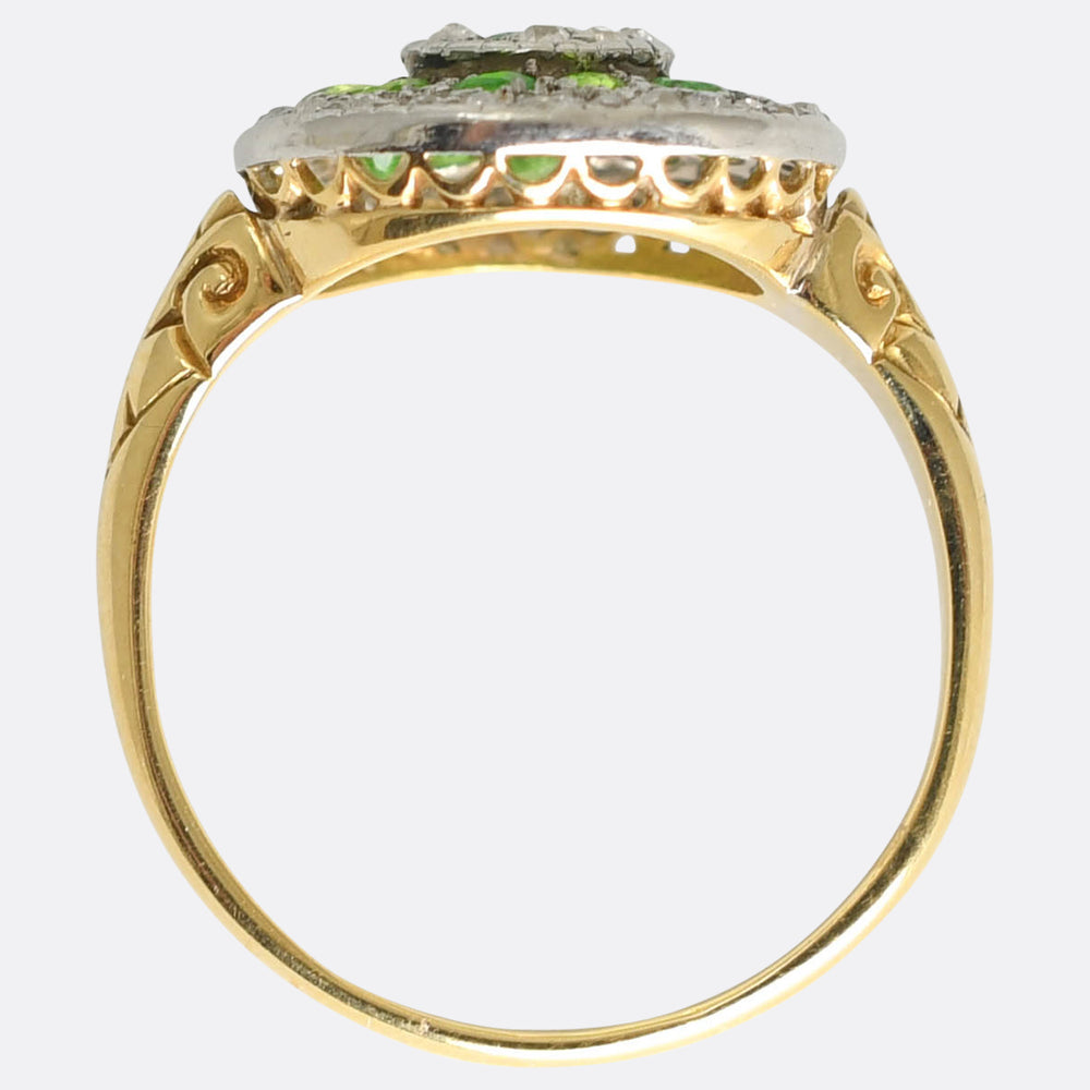 Late Victorian Demantoid Garnet & Diamond Target Ring