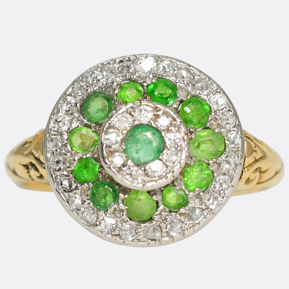 Late Victorian Demantoid Garnet & Diamond Target Ring