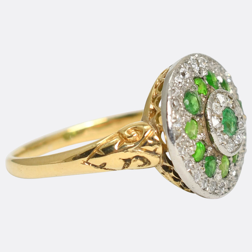 Late Victorian Demantoid Garnet & Diamond Target Ring