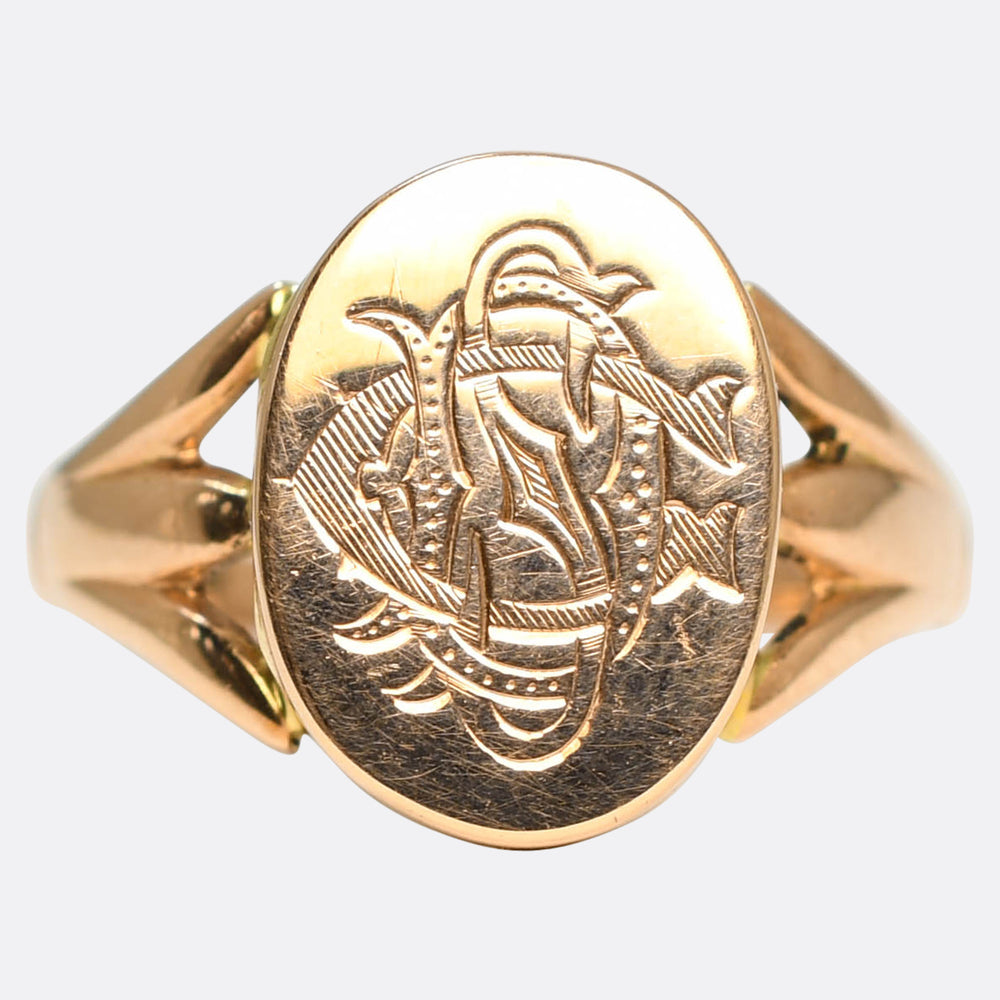 Late Victorian Rose Gold Monogram Locket Ring