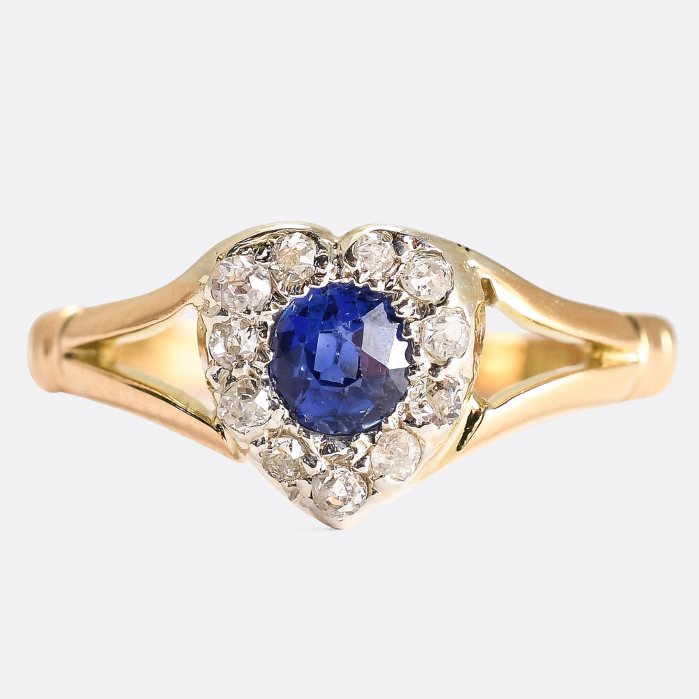 Late Victorian Sapphire & Diamond Heart Cluster Ring