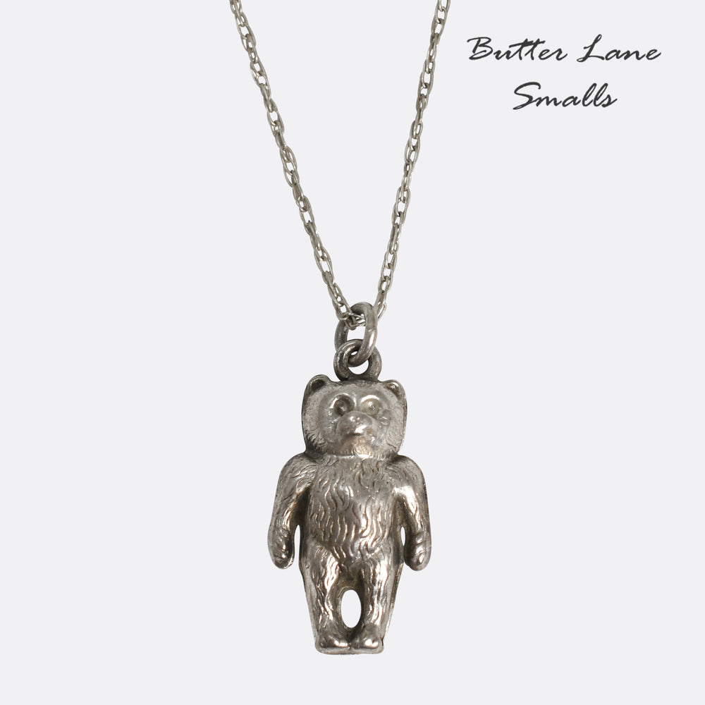 Late Victorian Silver Teddy Bar Pendant & Chain