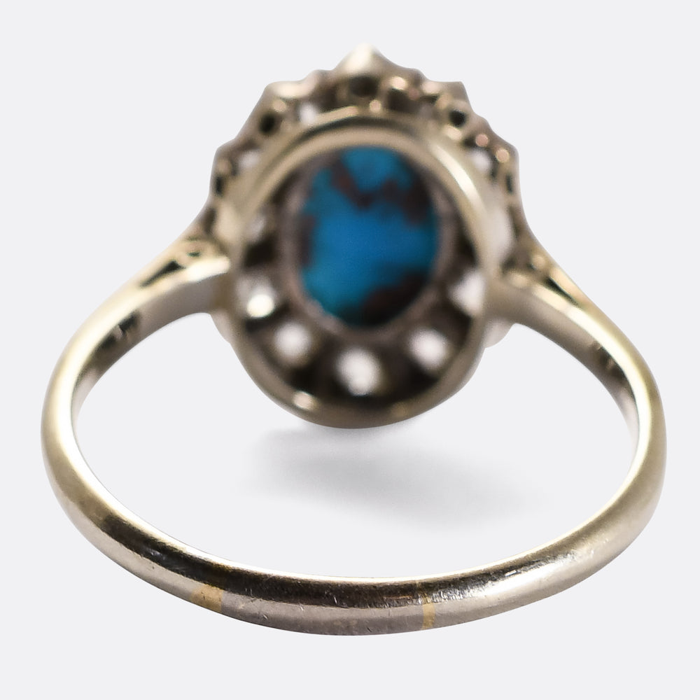Late Victorian Turquoise & Diamond Cluster Ring