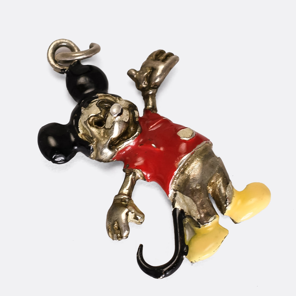 Mid-Century Silver Enamel Mickey Mouse Charm Pendant