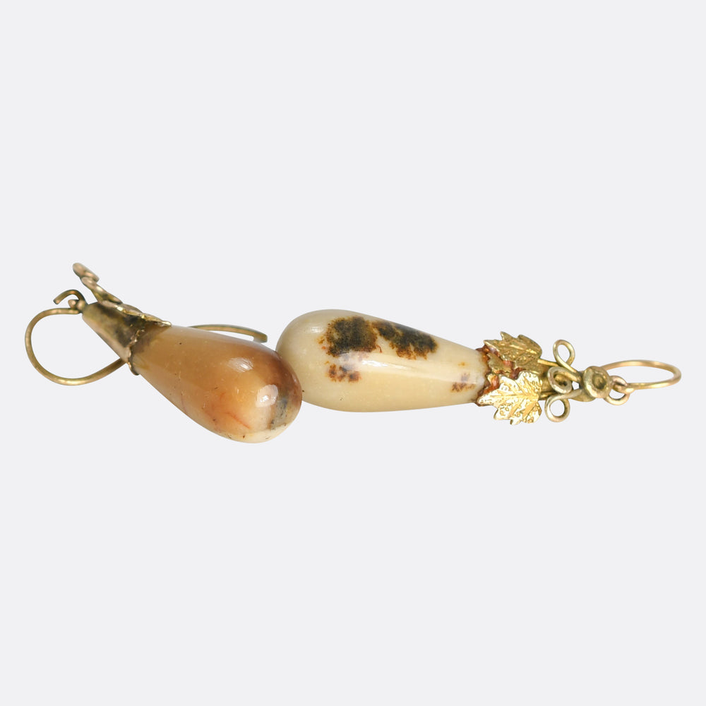 Mid Victorian Agate Teardrop Earrings