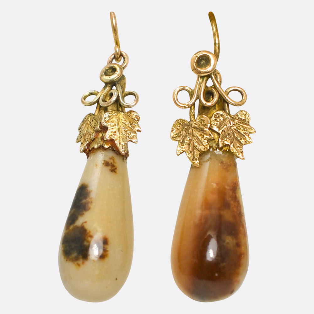 Mid Victorian Agate Teardrop Earrings