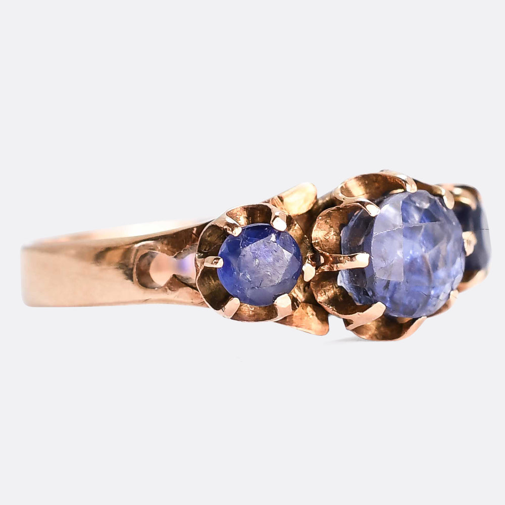 Pre-Revolution Russian Blue Spinel 3-Stone Ring