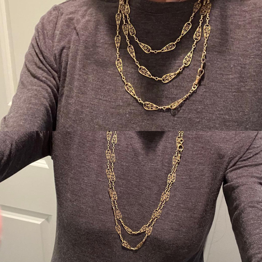 Art Nouveau French 18k Gold Long Chain 60