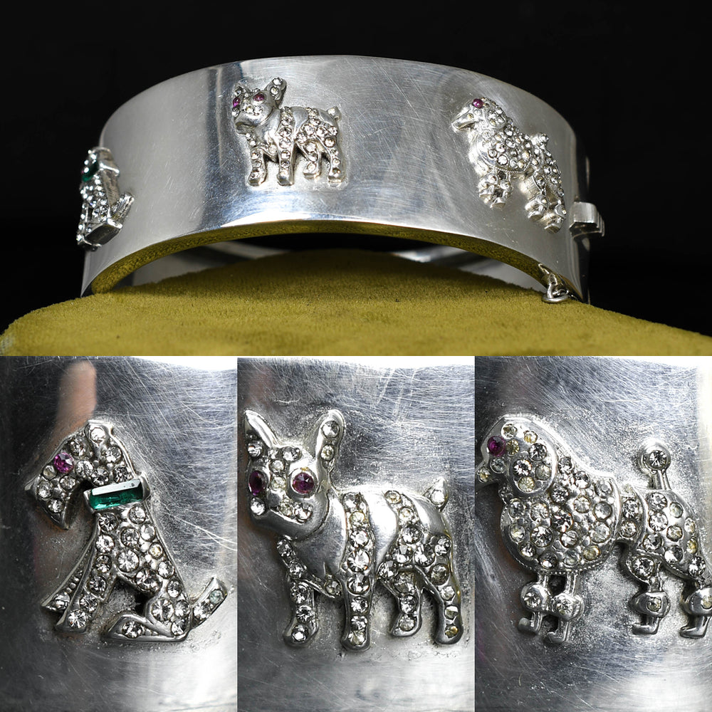 Late Victorian Paste Dog Silver Cuff Bangle