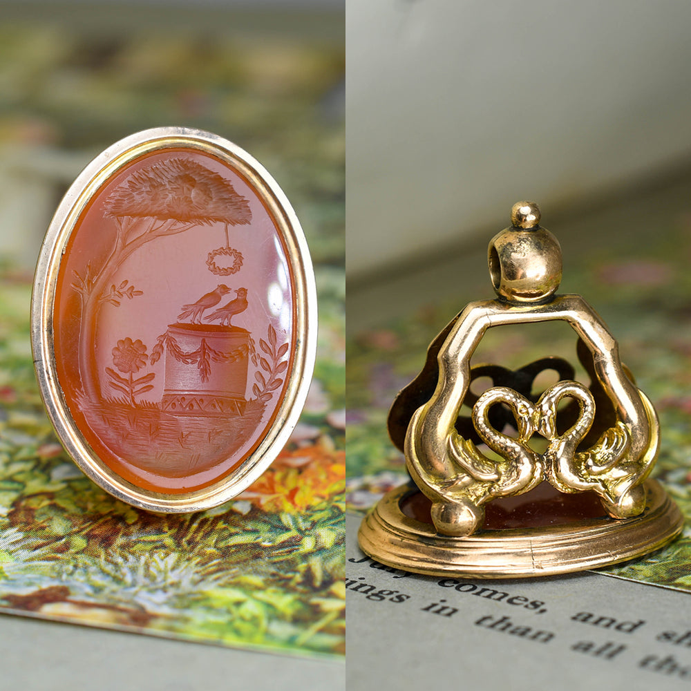 Georgian Love Bird Carnelian Seal Fob Pendant