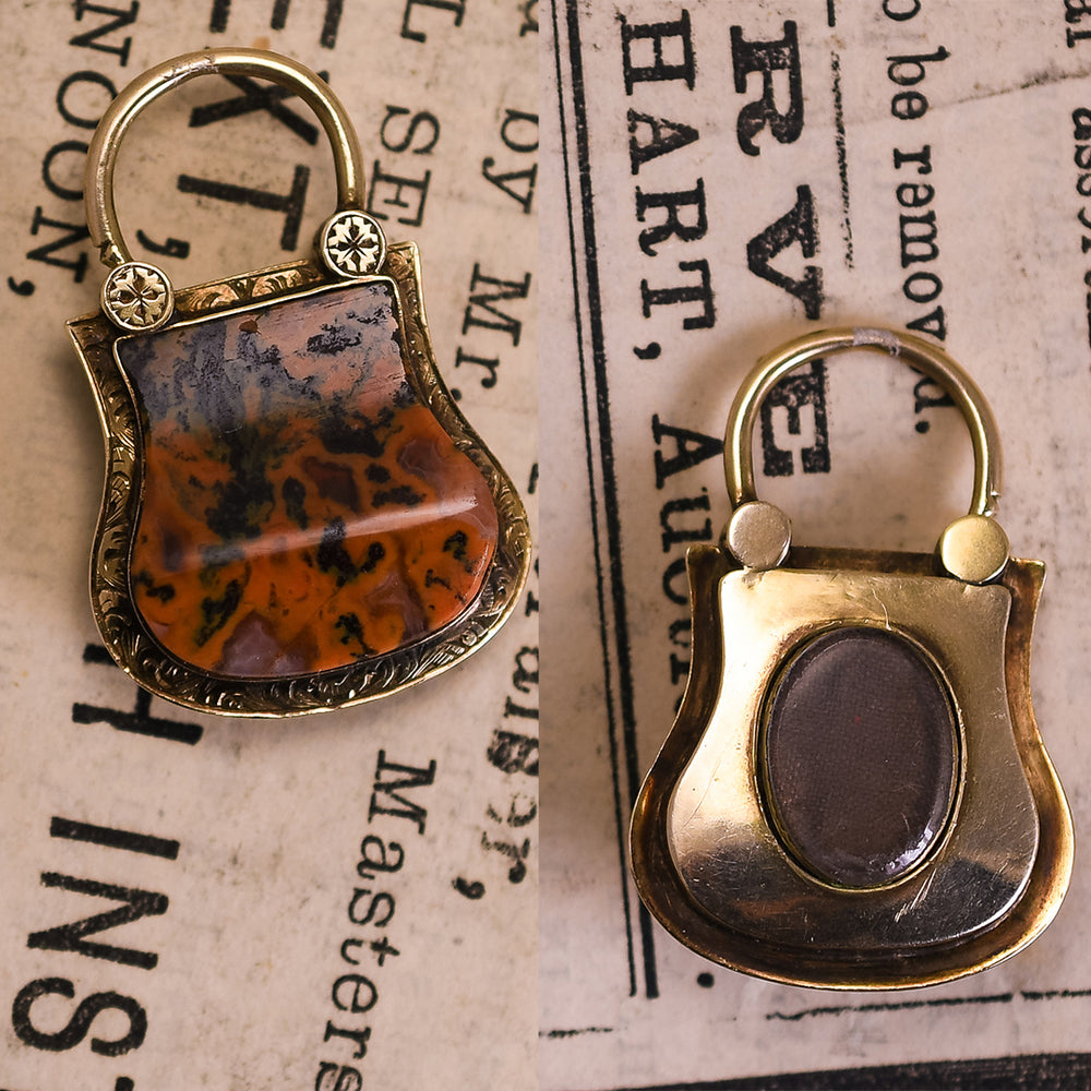 Victorian Scottish Granite Agate Padlock Charm