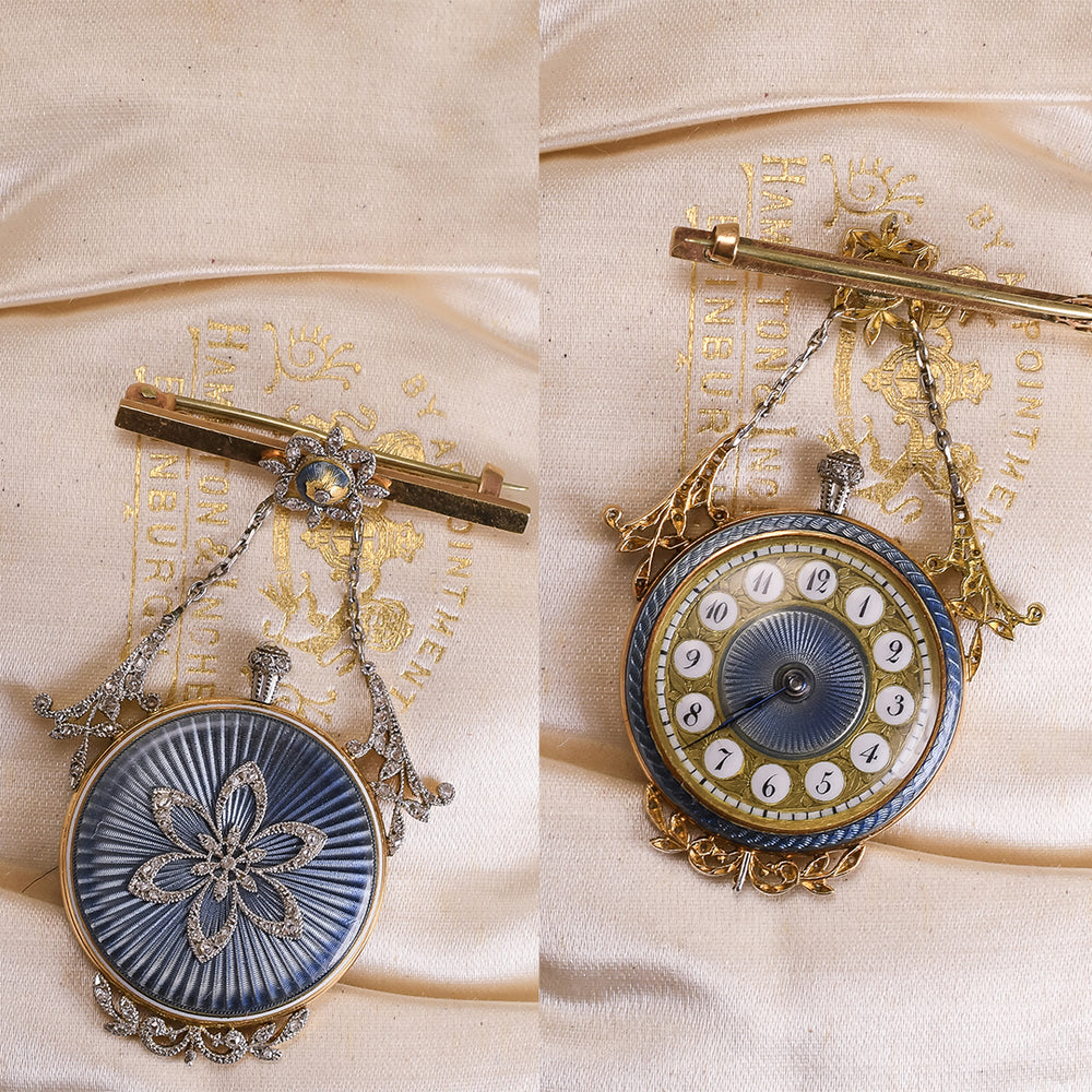 Edwardian Diamond & Guilloché Enamel Pocket Watch