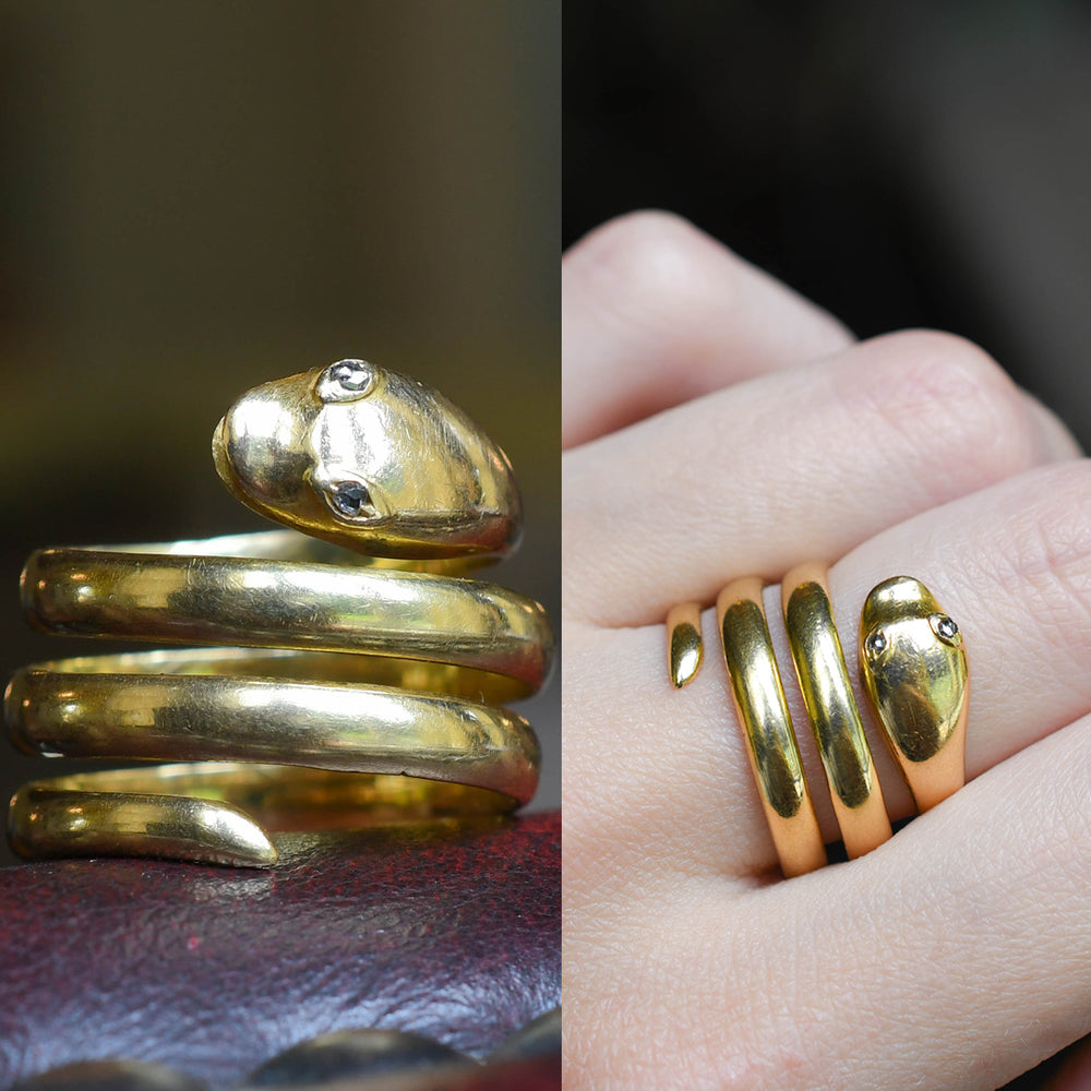 Victorian Rose Cut Diamond Coiled Snake Ring
