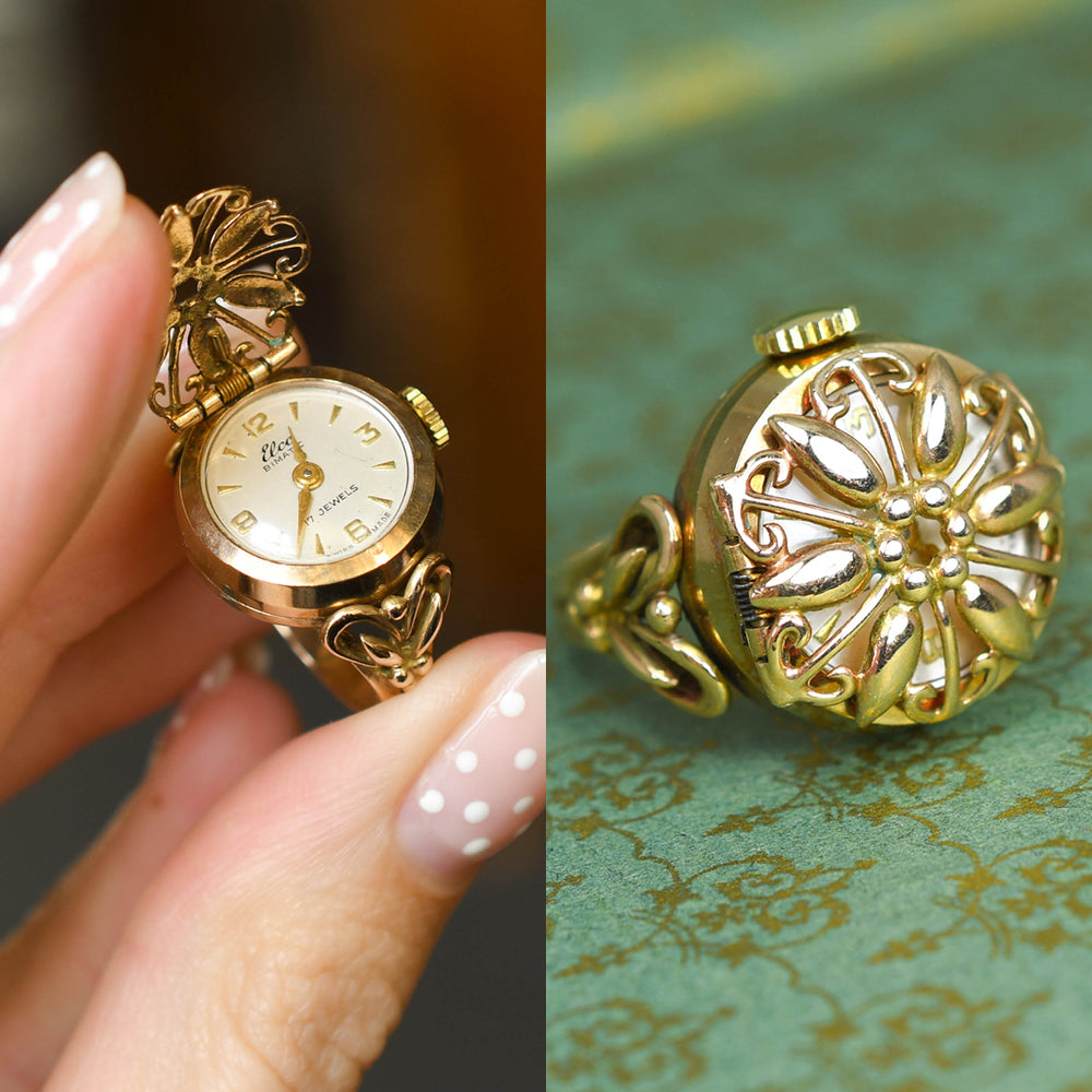 Vintage Gold Floral Watch Ring