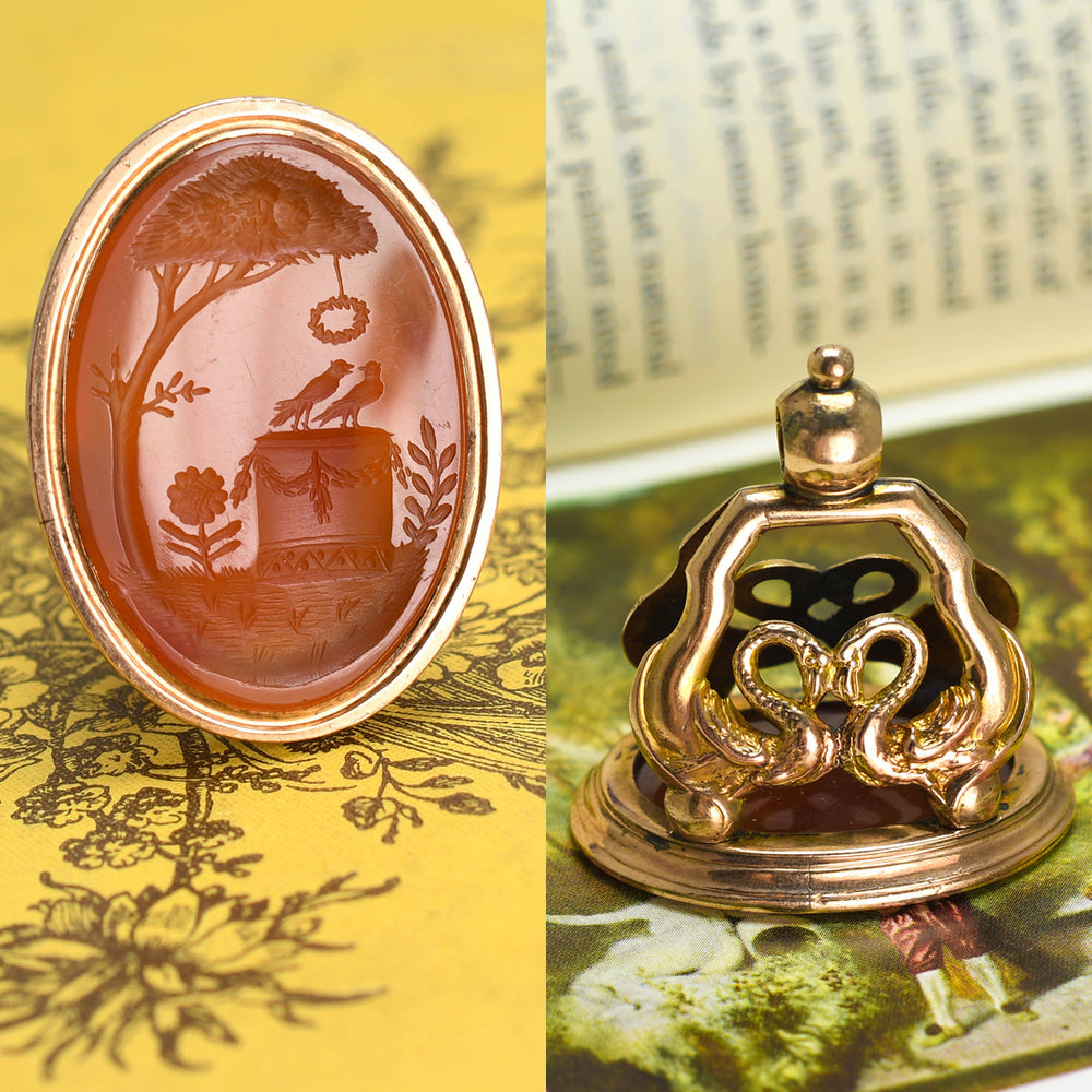 Georgian Love Bird Carnelian Seal Fob Pendant