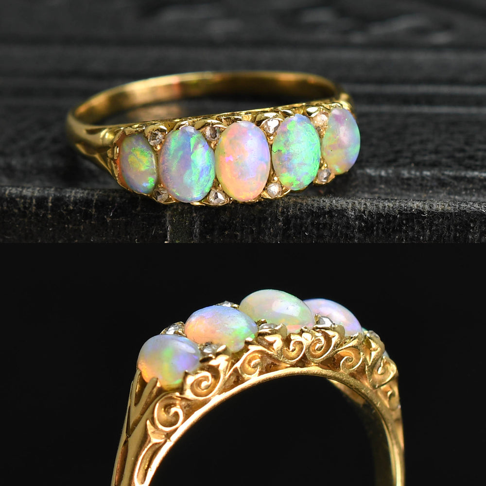 Victorian Opal & Rose Cut Diamond 5-Stone Ring