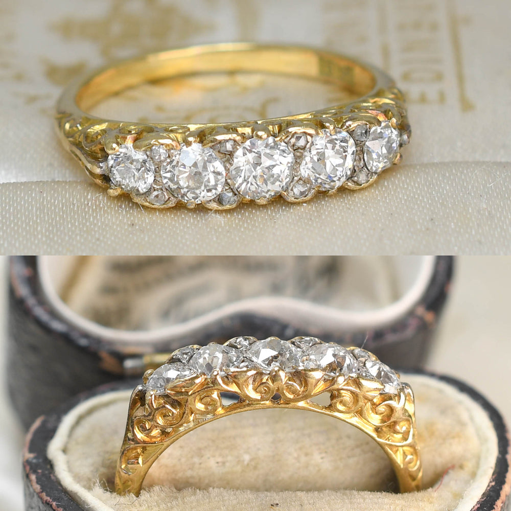 Victorian Carved Diamond 5-Stone Ring