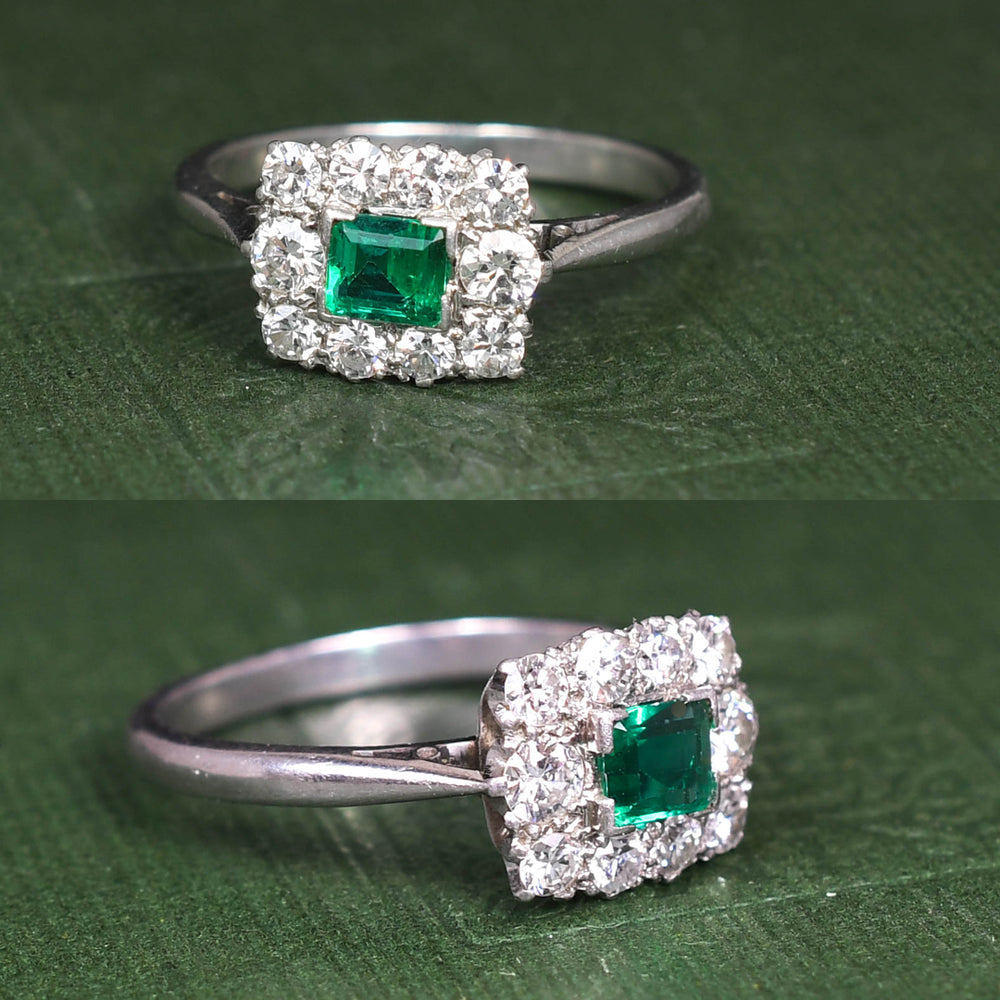 1920's Emerald & Diamond Cluster Ring by Cropp & Farr