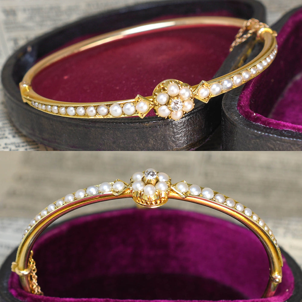 Victorian Pearl & Diamond Cluster Bangle