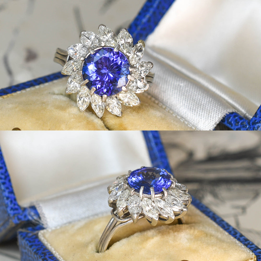 Vintage 2.23ct Tanzanite & Diamond Flower Cluster Ring