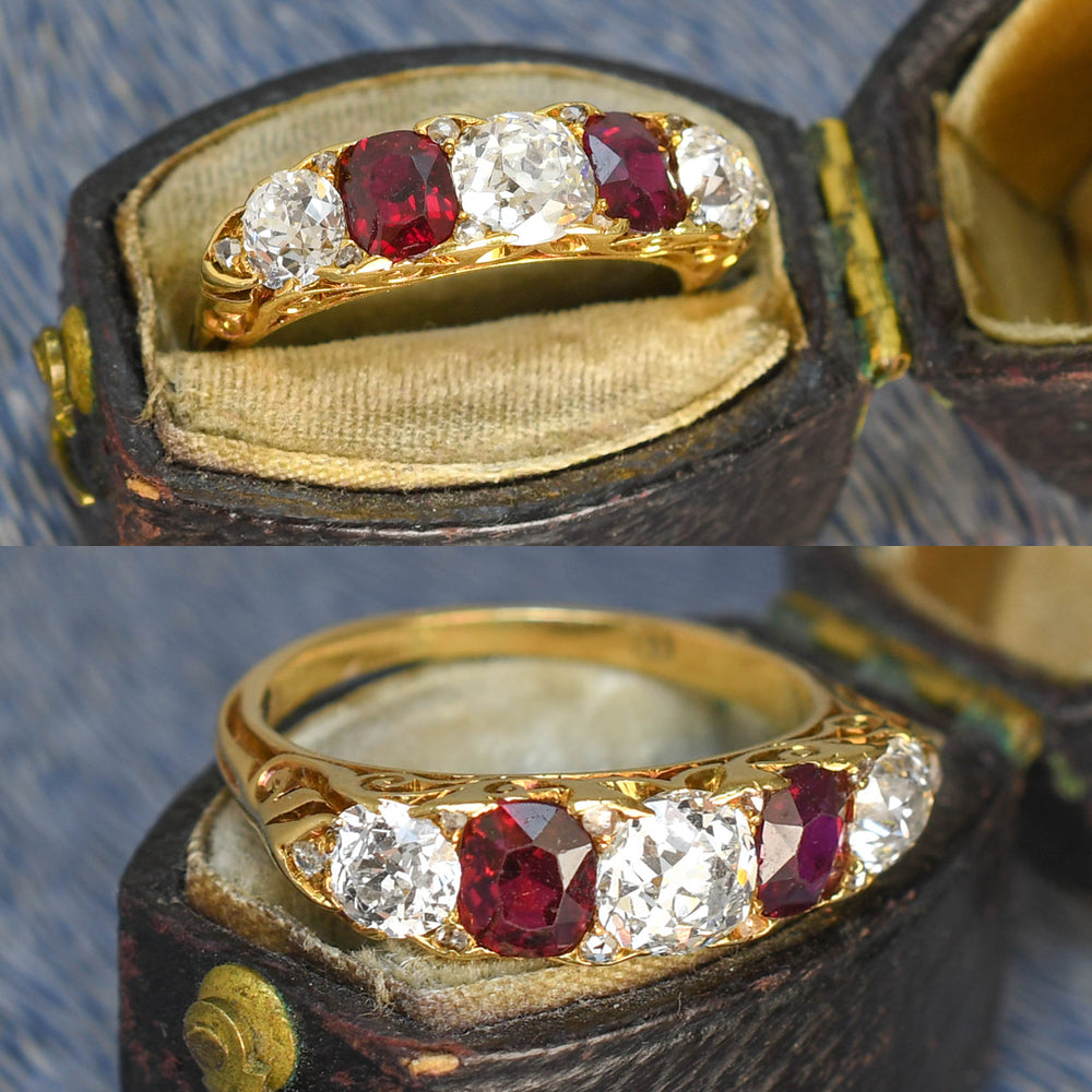 Victorian Burma Ruby & Diamond 5-Stone Half Hoop Ring