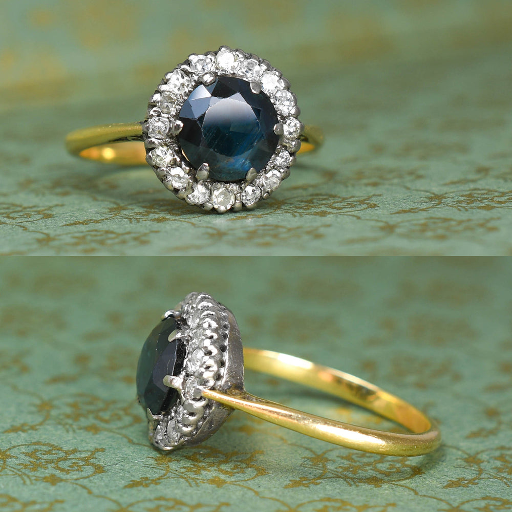 1930's Sapphire & Diamond Round Cluster Ring