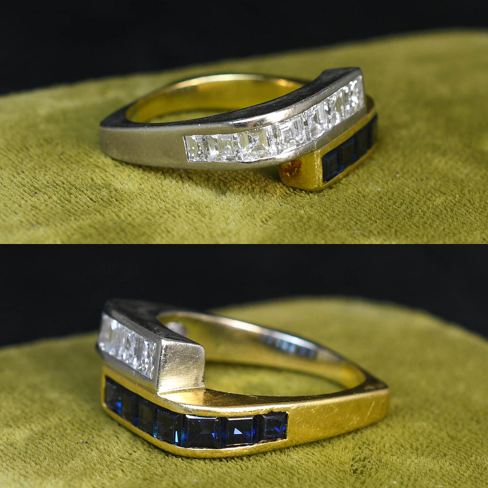 Contemporary Sapphire & Diamond Crossover Band Ring
