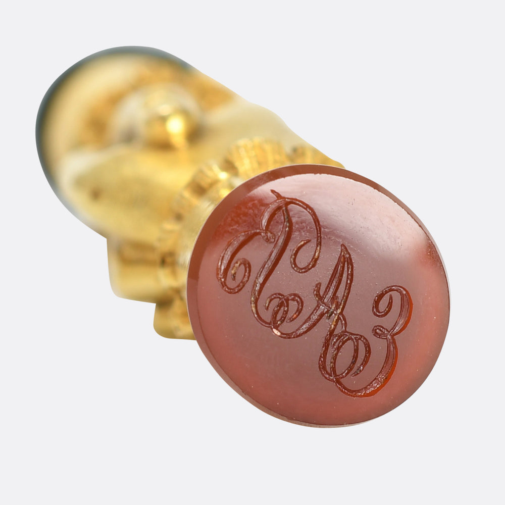 Victorian 18k Gold Agate Treu Und Fest Double Sided Desk Seal