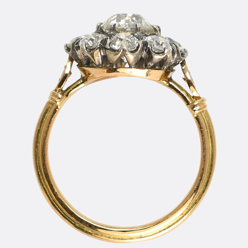 Victorian 2.83ct Diamond Flower Cluster Ring
