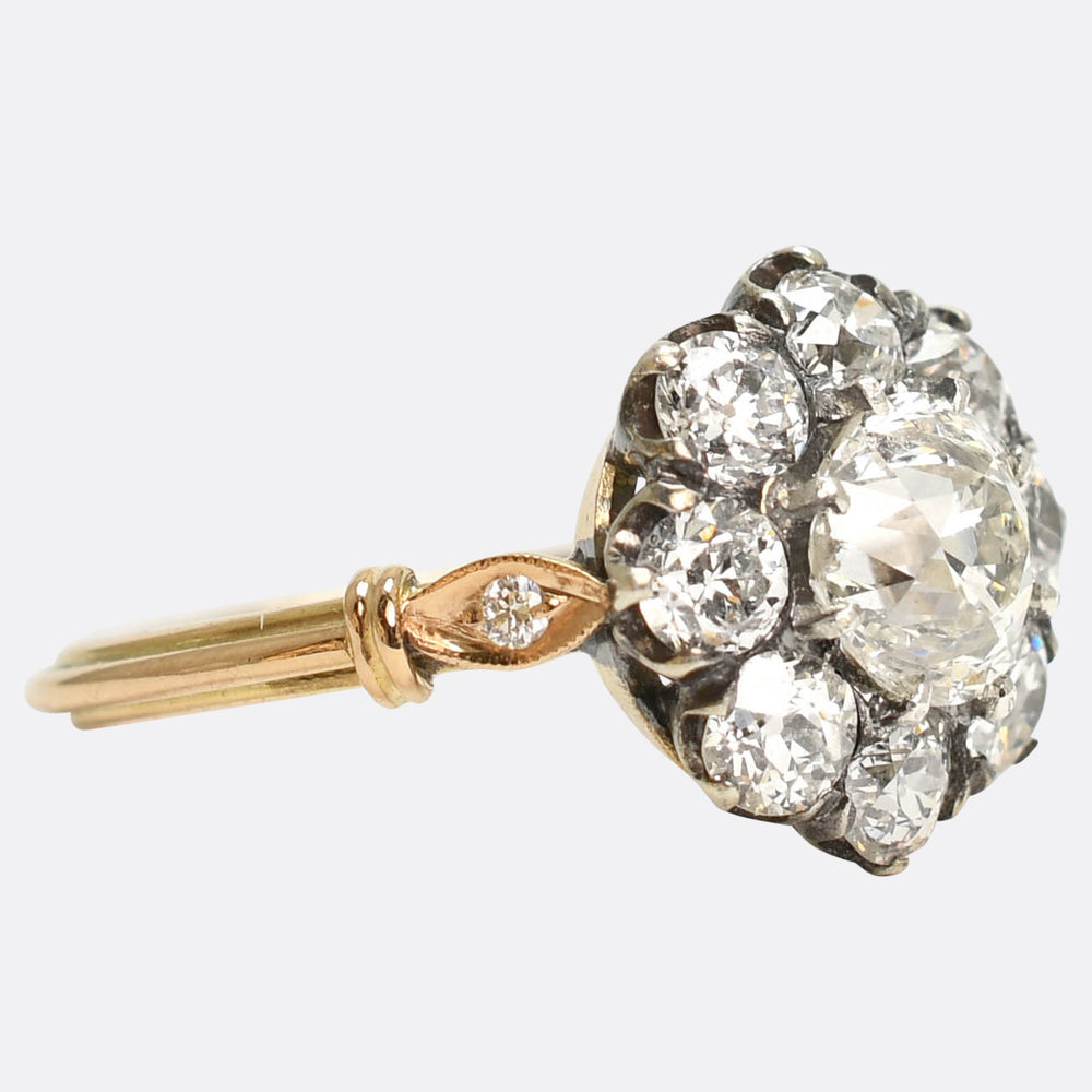 Victorian 2.83ct Diamond Flower Cluster Ring