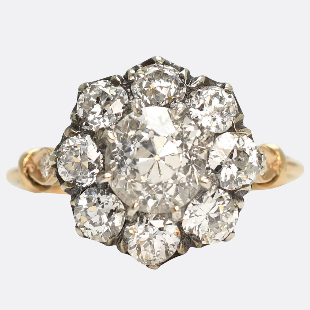 Victorian 2.83ct Diamond Flower Cluster Ring