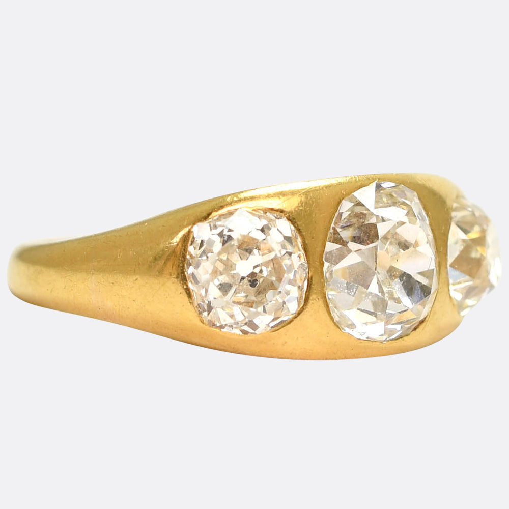 Victorian 3.36ct Diamond 3-Stone Gypsy Ring