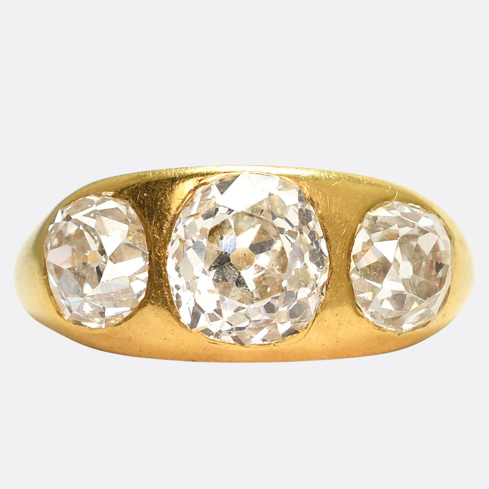 Victorian 3.36ct Diamond 3-Stone Gypsy Ring