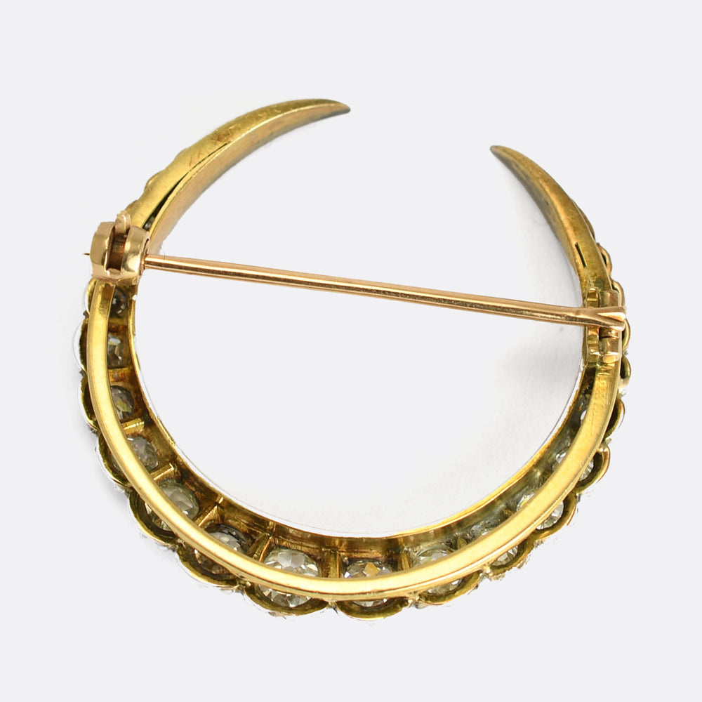 Victorian 3ct Diamond Crescent Moon Brooch