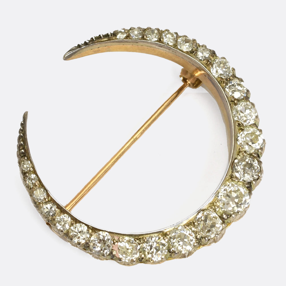 Victorian 3ct Diamond Crescent Moon Brooch