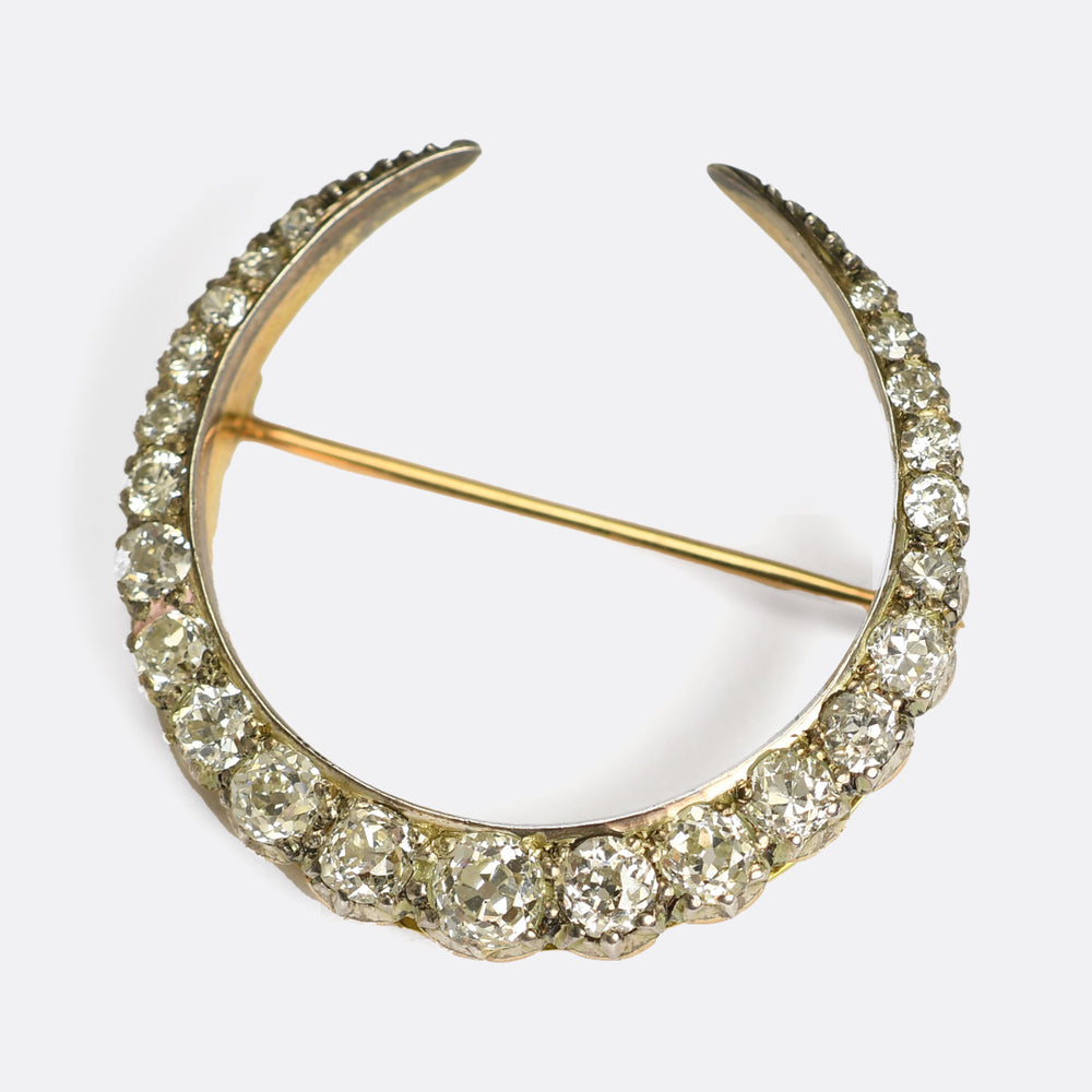 Victorian 3ct Diamond Crescent Moon Brooch